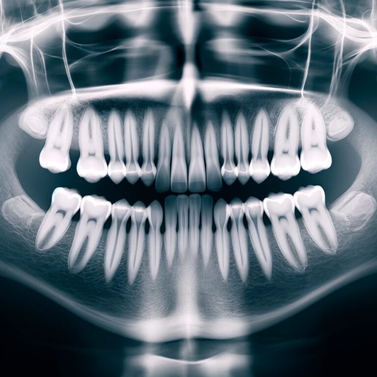 Ακτινογραφία που δείχνει διπλά δόντια στην άνω και κάτω γνάθο